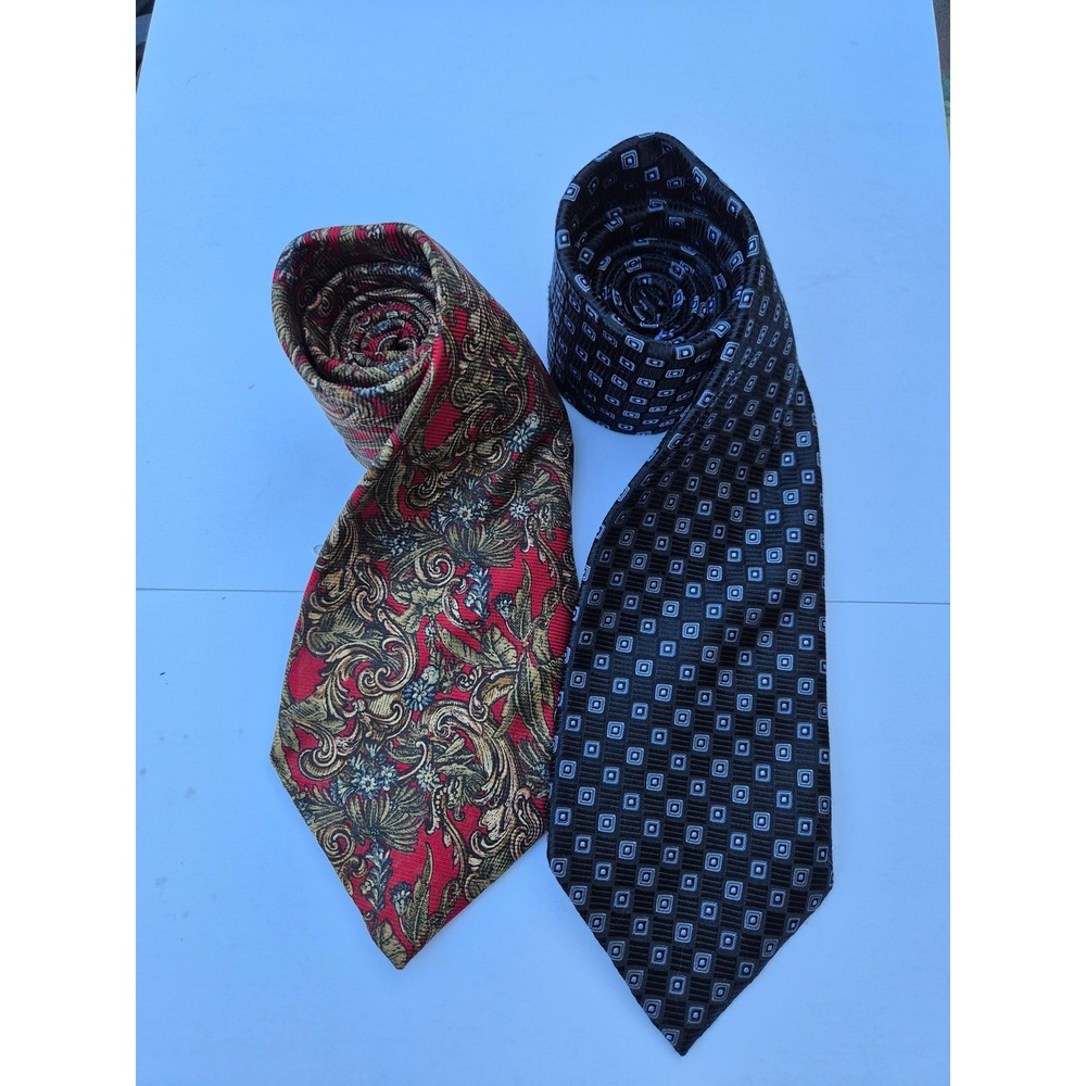 Kenneth Gordon Red Paisley & Meeting Street Black Geometric Silk Tie Lot 2pc